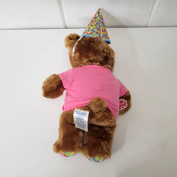 Build-A-Bear Workshop Birthday Teddy Bear W/ Pink Shirt & Party Hat Plush Toy - Picture 2 of 5